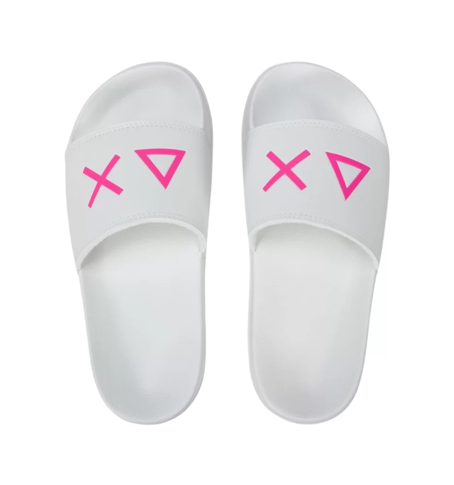 Sun68 Ciabatta Girl's Slippers Logo Jr Bianco Fucsia X36410T 01