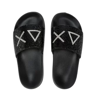 Sun68 Ciabatta Girl's Slippers Strass Logo Jr Nero X36411T 11