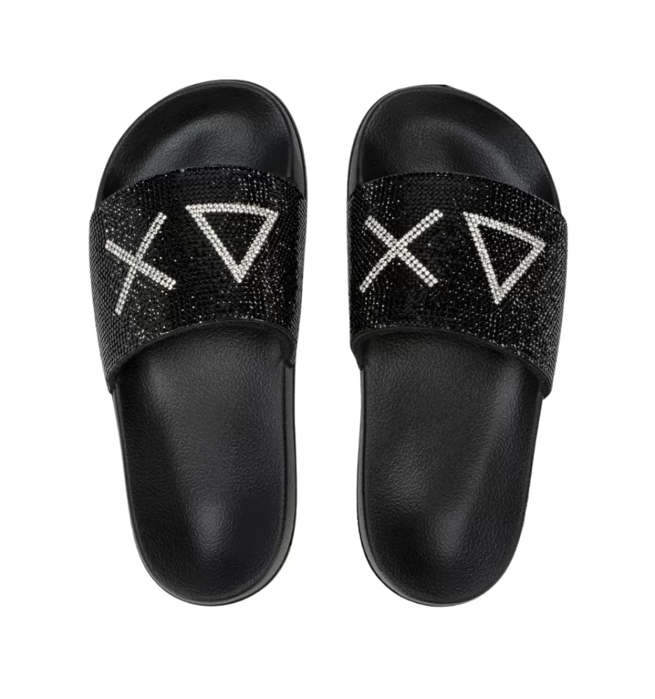 Sun68 Ciabatta Girl's Slippers Strass Logo Jr Nero X36411T 11