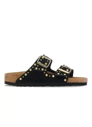 Birkenstock Ciabatta Arizona Rivet Black Suede Leather W Nero 1030348
