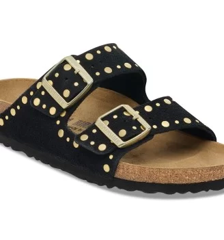 Birkenstock Ciabatta Arizona Stretta Rivet Black Suede Leather W Nero | Birkenstock | 