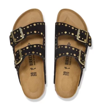 Birkenstock Ciabatta Arizona Stretta Rivet Black Suede Leather W Nero | Birkenstock | 