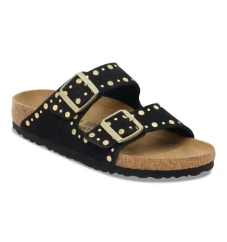 Birkenstock Ciabatta Arizona Stretta Rivet Black Suede Leather W Nero | Birkenstock | 