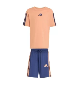 Adidas Tuta 160 Essential 3 Stripes Kids Arancione Blu KC6148