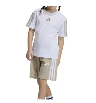 Adidas Tuta 160 Essential 3 Stripes Kids Bianco Beige KC6149