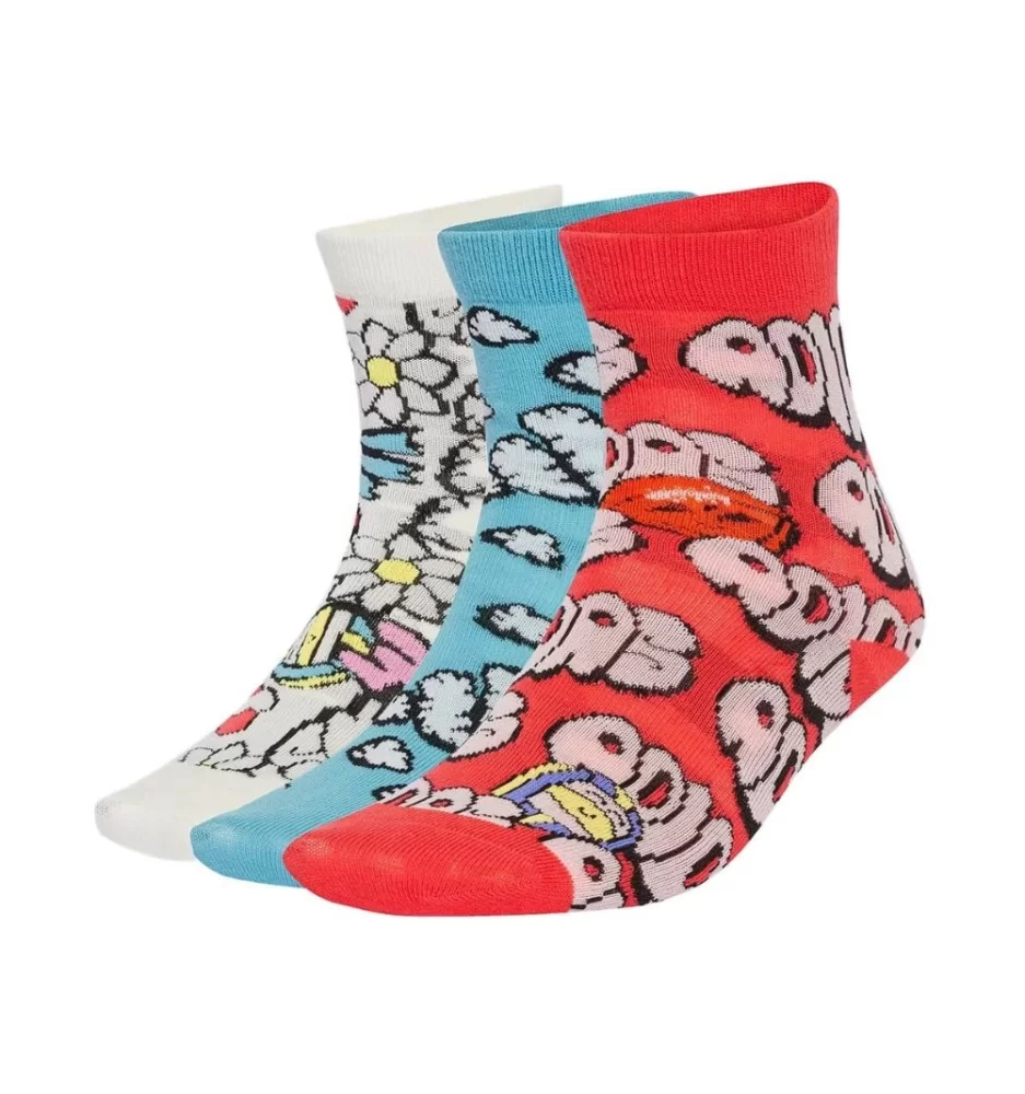 Adidas Calzini Fun 3 Paia Bianco Celeste Rosso JH3421