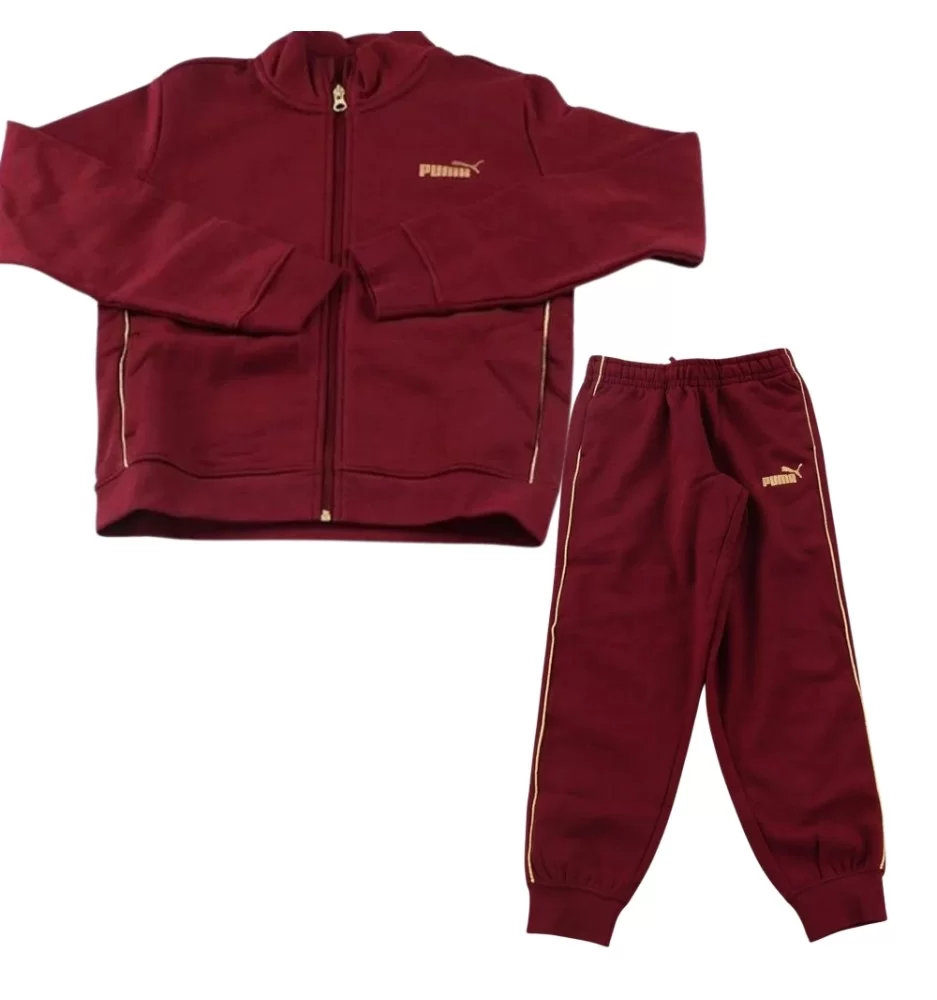 Puma Tuta Zip Essentials Textured Foil Logo Fleece Girls Rosso Spento 692212-96