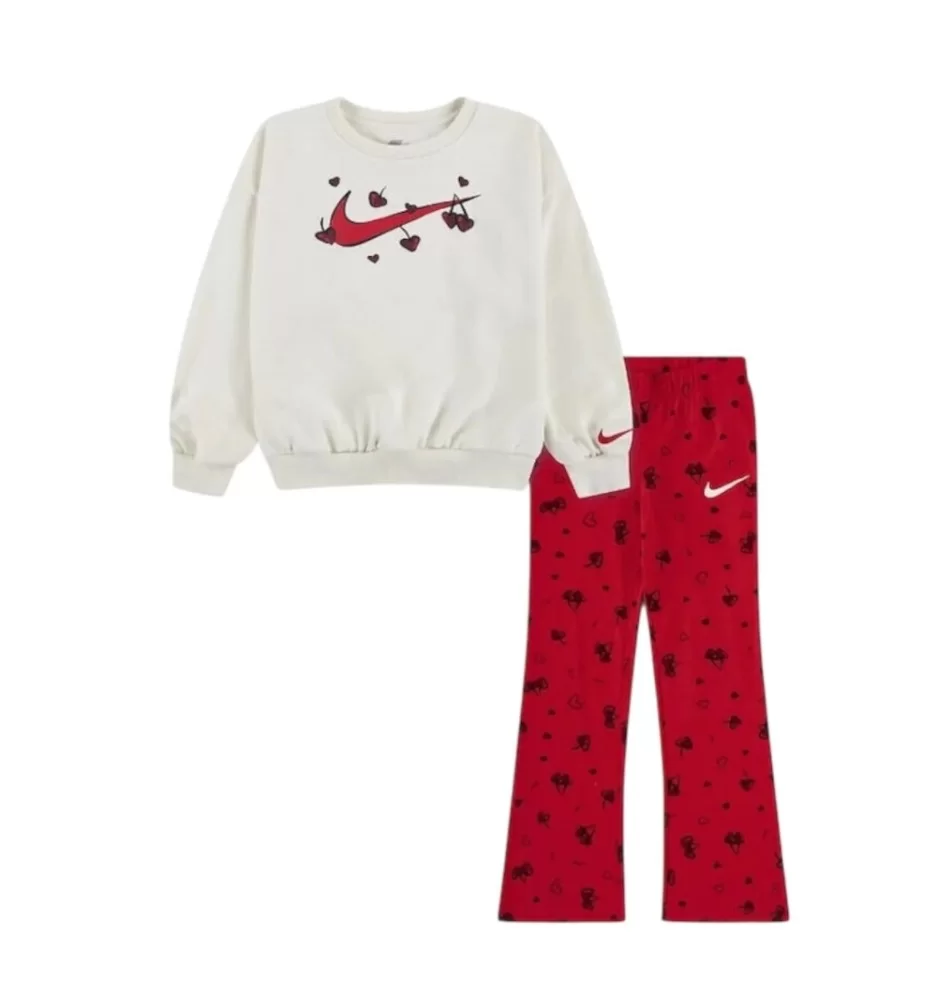 Nike Tuta Felpa Leggings Inf Bianco Rosso 16N667-U10
