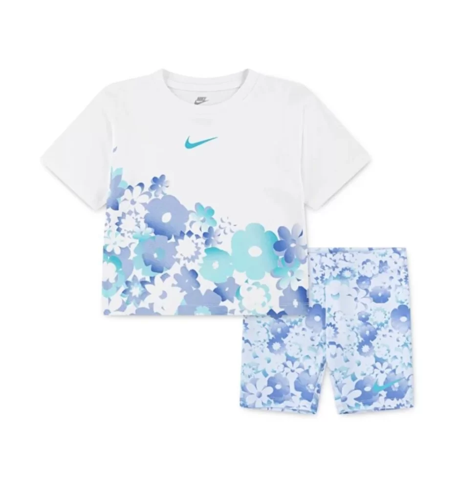 Nike Tuta Flow Ral All Over Print Leggings Bike Girls Bianco Celeste 36M848-U5M