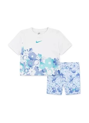 Nike Tuta Flow Ral All Over Print Leggings Bike Girls Bianco Celeste 36M848-U5M