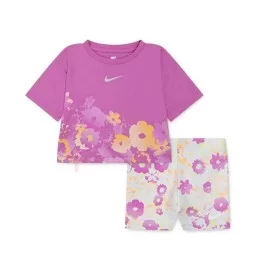 Nike Tuta Flow Ral All Over Print Leggings Bike Inf Bianco Rosa Scuro 16M848-P23