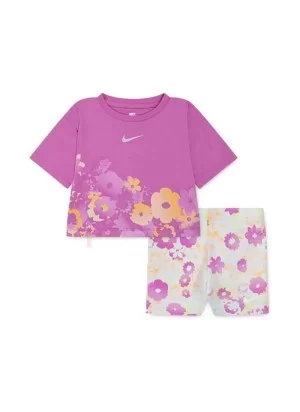 Nike Tuta Flow Ral All Over Print Leggings Bike Inf Bianco Rosa Scuro 16M848-P23