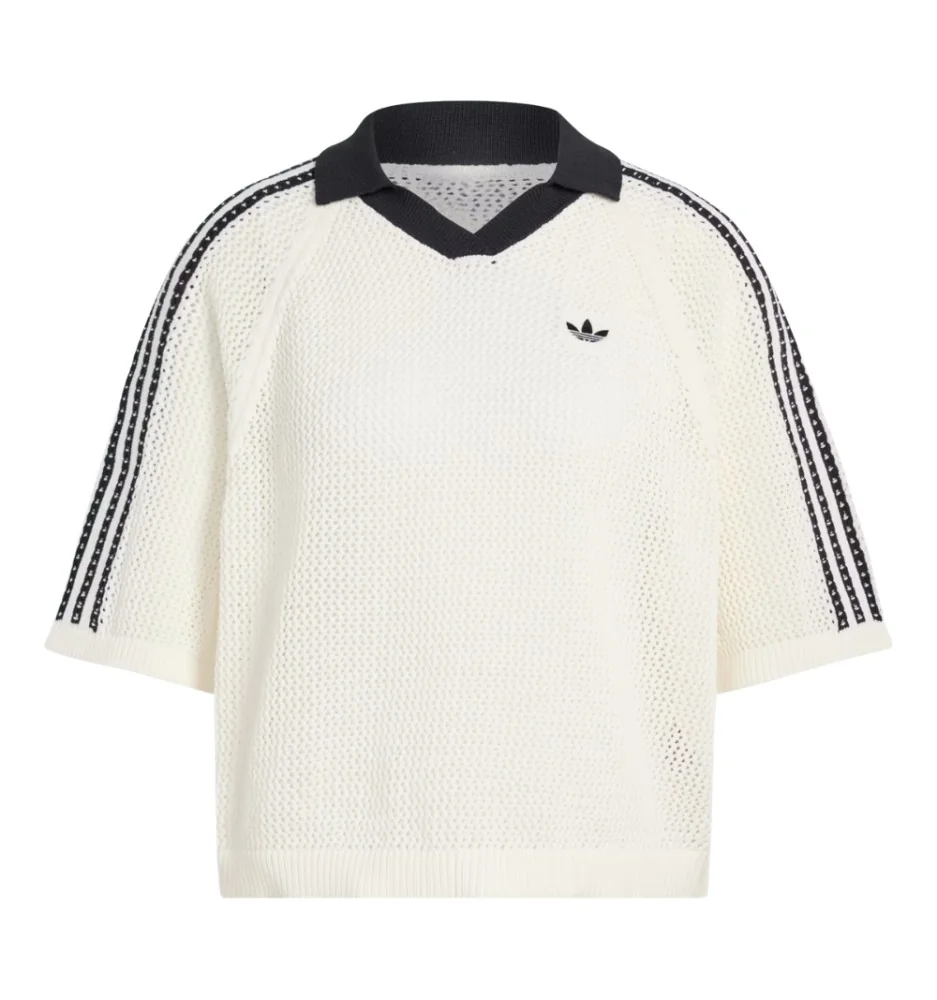 Adidas T-shirt Polo Crochet Bianco Nero KC6490 Adidas T-shirt Polo Crochet Bianco Nero KC6490
