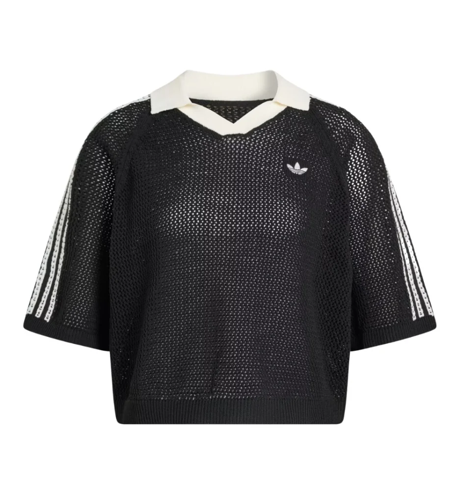 Adidas T-shirt Polo Crochet Nero Bianco KC6491 Adidas T-shirt Polo Crochet Nero Bianco KC6491