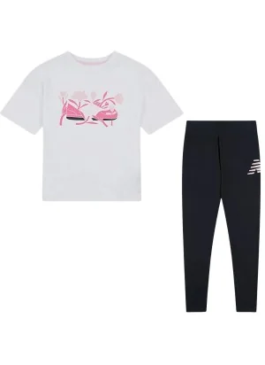 New Balance Tuta Scarpe Flora Graphic Kids Bianco Nero LAKG0079 BWE