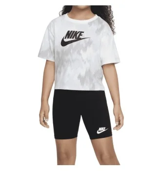 Nike Tuta Boxy T-shirt Leggings Corti Bike Bianco Nero 36K457-023