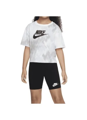 Nike Tuta Boxy T-shirt Leggings Corti Bike Bianco Nero 36K457-023