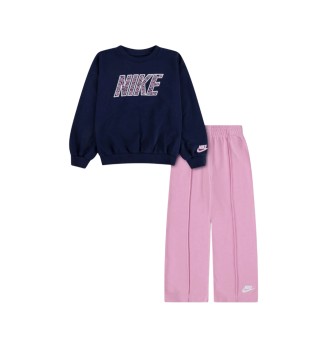 Nike Tuta Retro Wide Leg French Terry Girls Blu Rosa 36P178-AAH